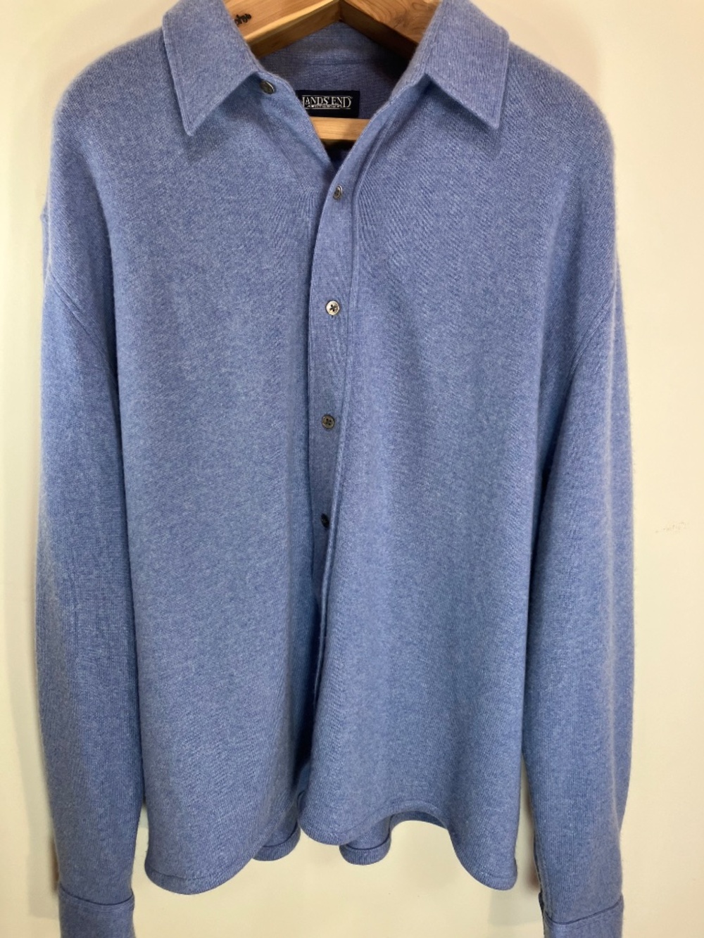 Lands' End Men's Size 46-48XL 100% Cashmere Spring Sky Blue Cardigan